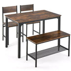 Costway Ensemble Table à Manger 4 Pièces Bureau Rustique 2 Chaises et Banc avec Étagère de Rangement Marron/Gris/Café