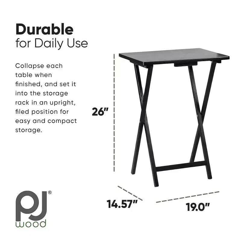 Table de plateau de service pliable PJ Wood pour téléviseur, noire (lot de 10)