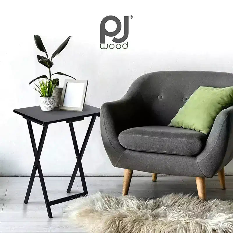 Table de plateau de service pliable PJ Wood pour téléviseur, noire (lot de 10)