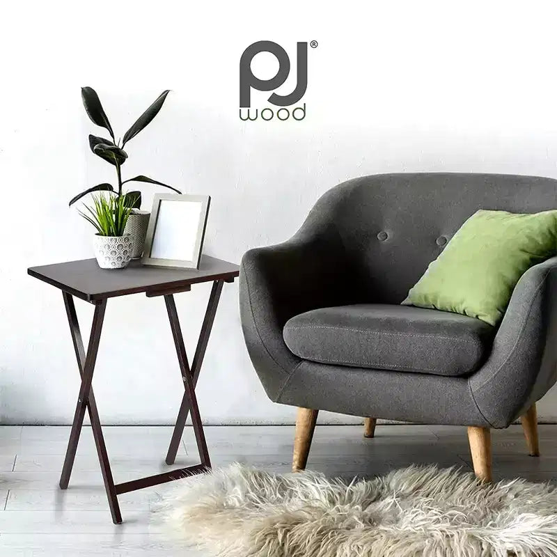 Table d'appoint pliante portable PJ Wood pour plateau TV, expresso (lot de 8 pièces)