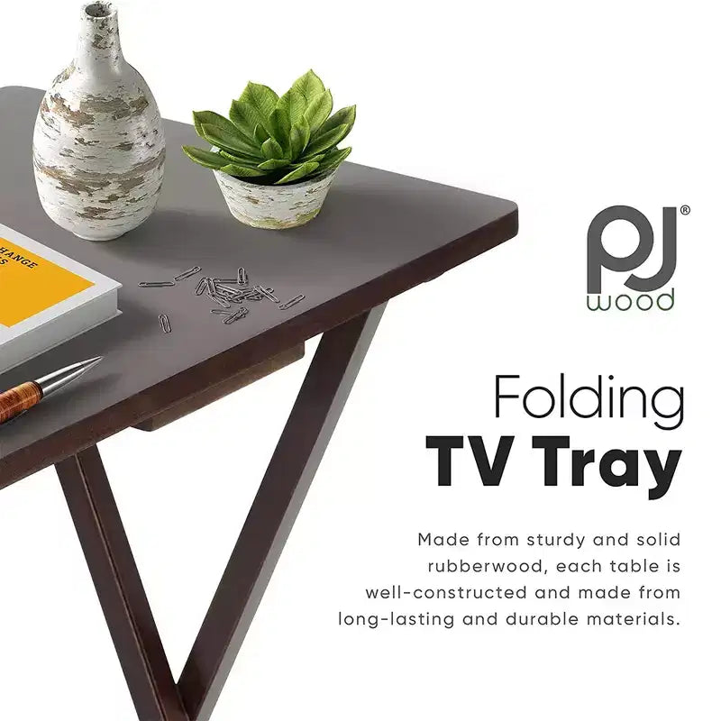 Table d'appoint pliante portable PJ Wood pour plateau TV, expresso (lot de 8 pièces)