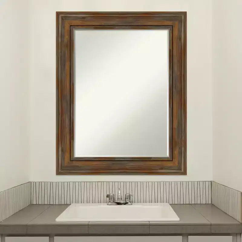 Miroir mural de salle de bain Amanti Art Alexandria Petite avec cadre en bois biseauté
