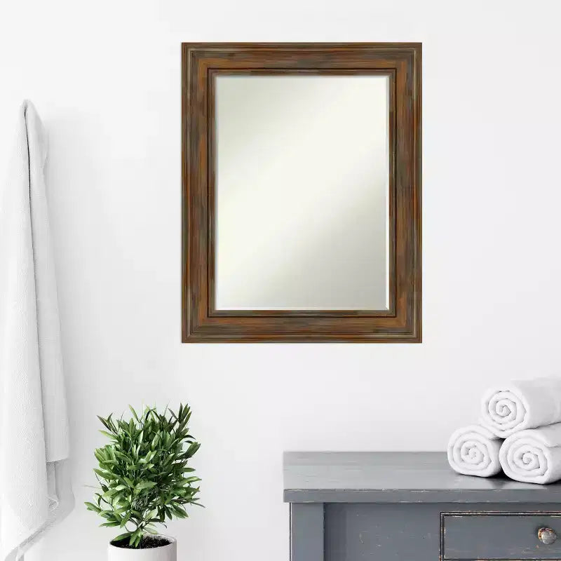 Miroir mural de salle de bain Amanti Art Alexandria Petite avec cadre en bois biseauté