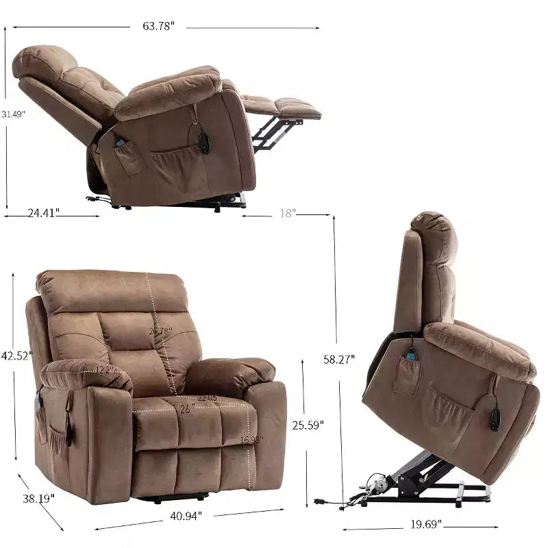 Fauteuil inclinable de massage électrique avec fonction chauffante et poche latérale - ModernLuxe