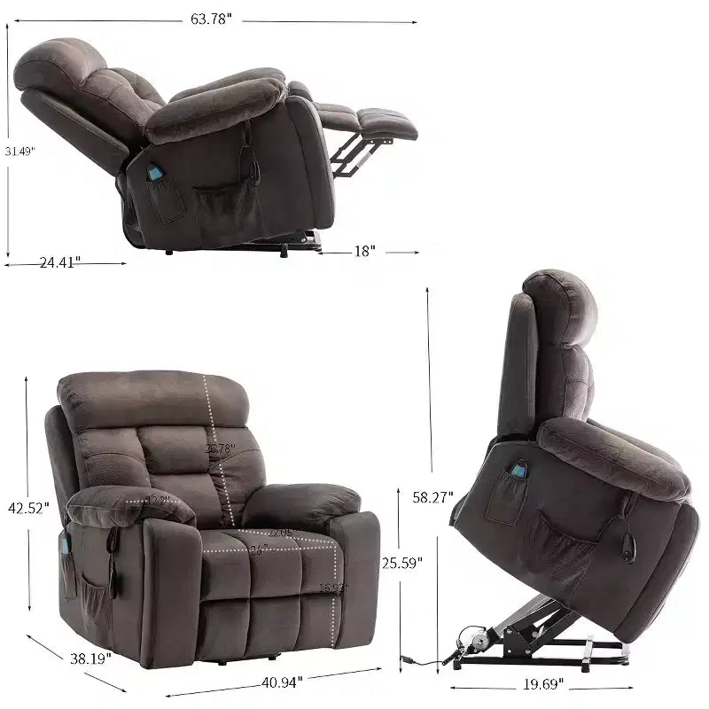 Fauteuil inclinable de massage électrique avec fonction chauffante et poche latérale - ModernLuxe