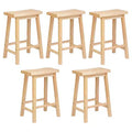 PJ Wood Classic Saddle-Seat 29 Tall Kitchen Counter Stool for Homes, Dining Spaces, and Bars w/Backless Seat, 4 Square Legs, Natural (5 Pack)