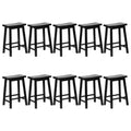 PJ Wood Classic Saddle-Seat 24 Tall Kitchen Counter Stools for Homes, Dining Spaces, and Bars w/Backless Seats, 4 Square Legs, Black (Set of 10)