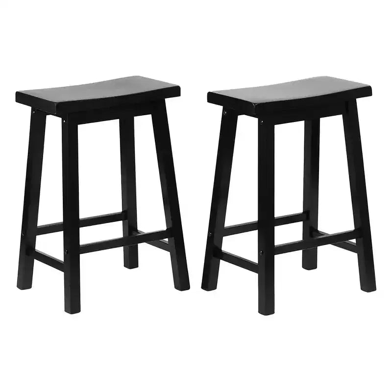 Tabourets de cuisine classiques PJ Wood de 24 po de haut avec assise en selle pour maisons, salles à manger et bars, sans dossier, pieds carrés, noirs (ensemble de 10)