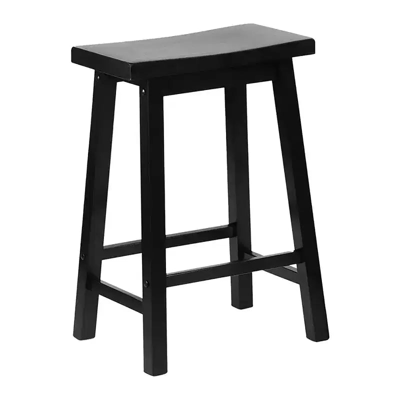 Tabourets de cuisine classiques PJ Wood de 24 po de haut avec assise en selle pour maisons, salles à manger et bars, sans dossier, pieds carrés, noirs (ensemble de 10)