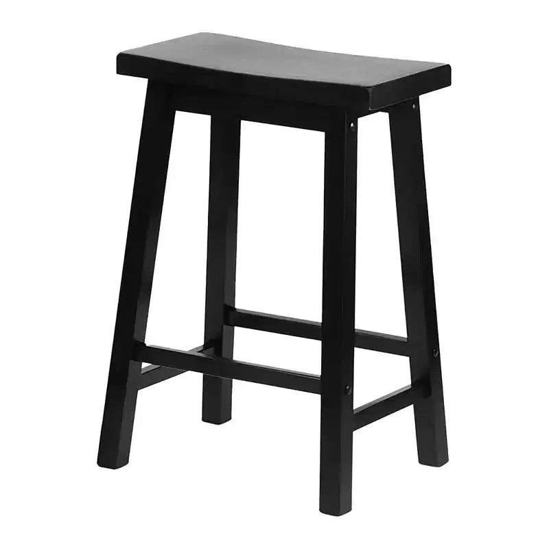Tabourets de cuisine classiques PJ Wood de 24 po de haut avec assise en selle pour maisons, salles à manger et bars, sans dossier, pieds carrés, noirs (ensemble de 10)