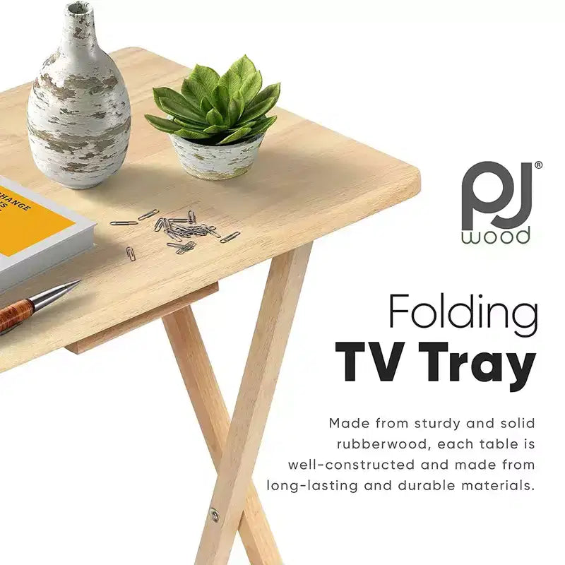 PJ Wood Table plateau TV portable et pliable avec finition naturelle (Lot de 4)