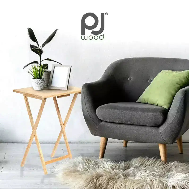 PJ Wood Table plateau TV portable et pliable avec finition naturelle (Lot de 4)