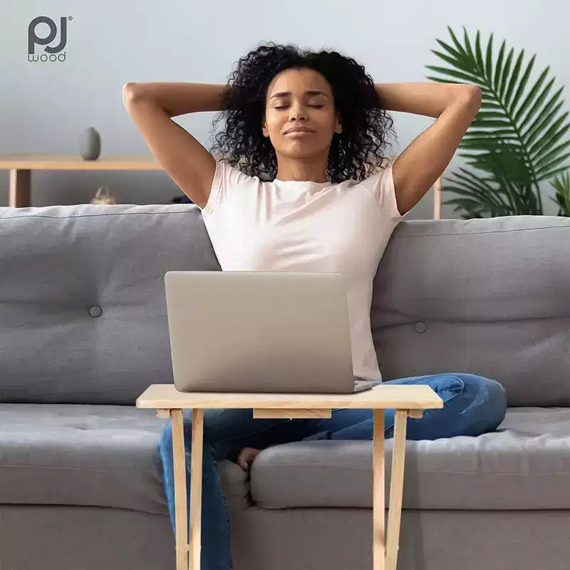 PJ Wood Table plateau TV portable et pliable avec finition naturelle (Lot de 4)