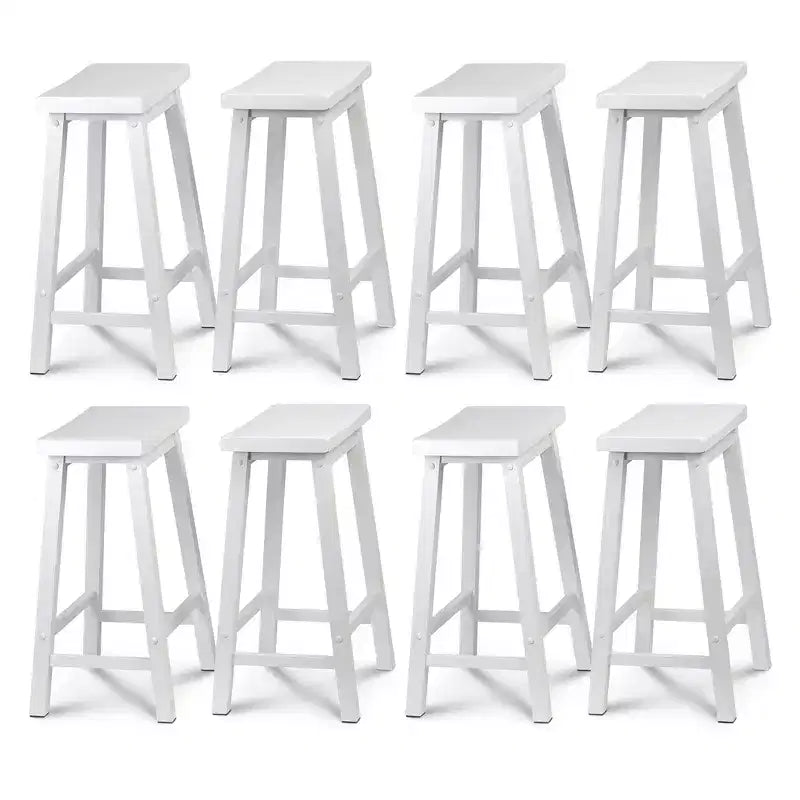 PJ Wood Classic Saddle Seat 24 Inch Tall Kitchen Counter Stools, White (8 Pack)