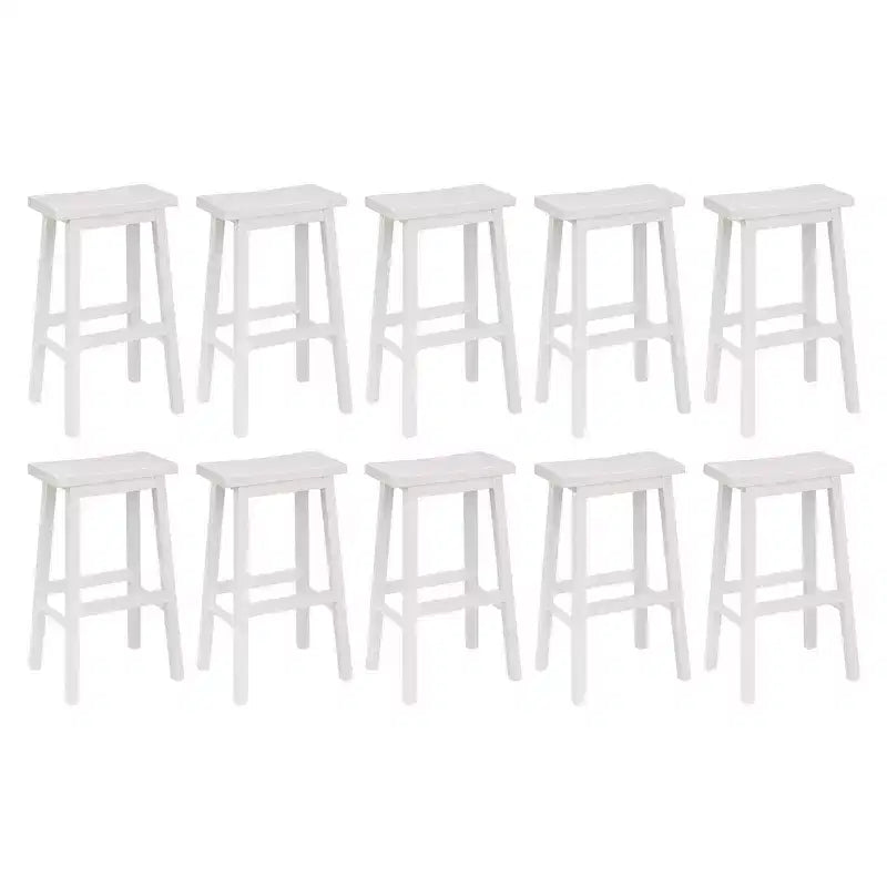 PJ Wood Classic 29 Inch Saddle Seat Kitchen Bar Counter Stool, White (10 Pack)