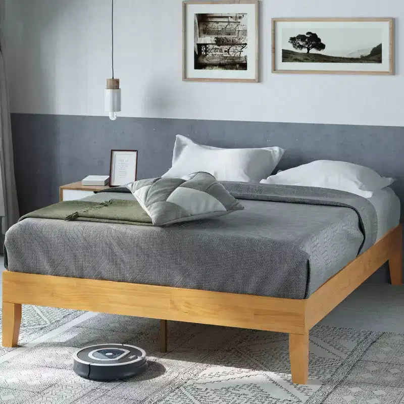 Cadre de lit plateforme Moiz 14 Deluxe en bois naturel - Zinus