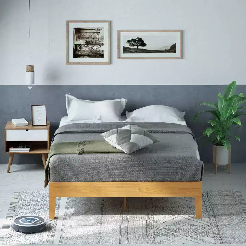 Cadre de lit plateforme Moiz 14 Deluxe en bois naturel - Zinus