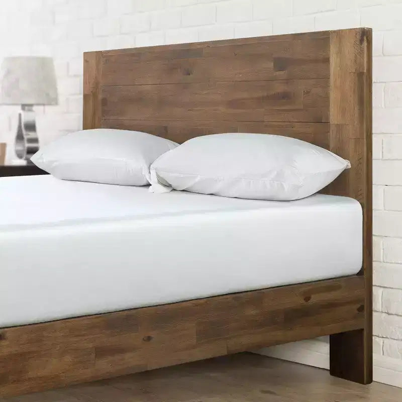 Lit plateforme Tonja Wood avec tête de lit marron - Zinus