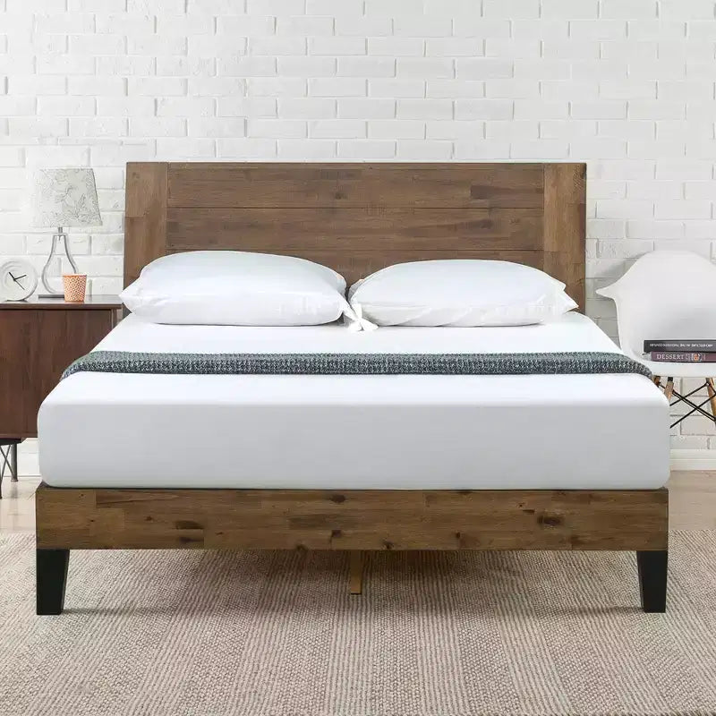 Lit plateforme Tonja Wood avec tête de lit marron - Zinus