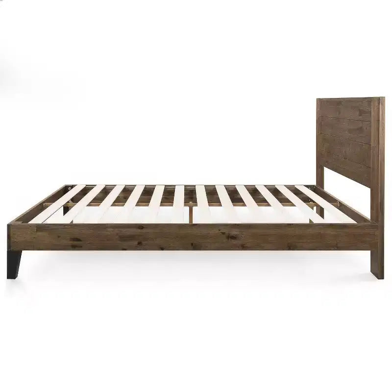 Lit plateforme Tonja Wood avec tête de lit marron - Zinus