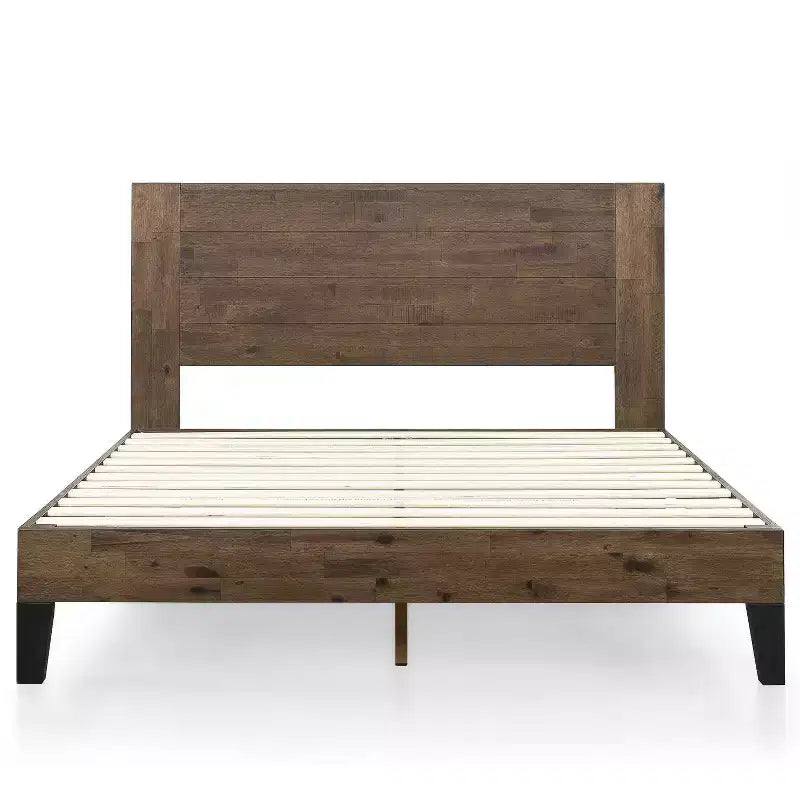 Lit plateforme Tonja Wood avec tête de lit marron - Zinus