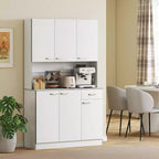 HOMCOM Buffet sur pied 180 cm avec huche, garde-manger de cuisine, armoire avec 6 portes, 3 étagères réglables et 1 tiroir
