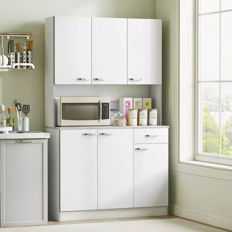 HOMCOM Buffet sur pied 180 cm avec huche, garde-manger de cuisine, armoire avec 6 portes, 3 étagères réglables et 1 tiroir