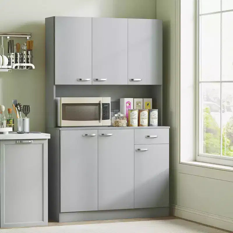 HOMCOM Buffet sur pied 180 cm avec huche, garde-manger de cuisine, armoire avec 6 portes, 3 étagères réglables et 1 tiroir