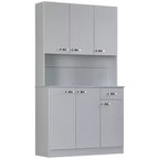 HOMCOM Buffet sur pied 180 cm avec huche, garde-manger de cuisine, armoire avec 6 portes, 3 étagères réglables et 1 tiroir