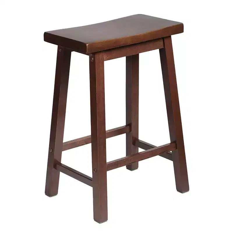 Tabouret de comptoir de cuisine PJ Wood Classic Saddle-Seat, hauteur 61 cm, pour maisons, salles à manger et bars, avec assise sans dossier, 4 pieds carrés, noyer (lot de 4)