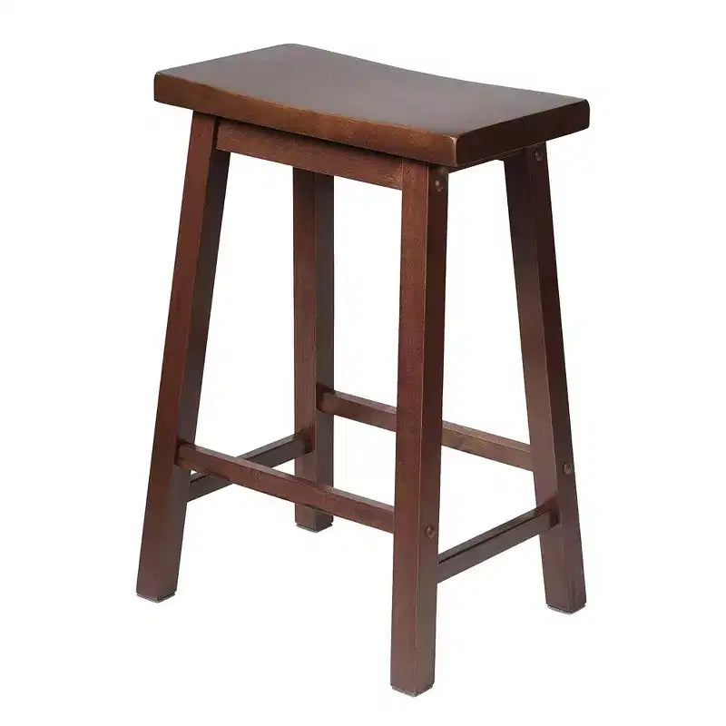 Tabouret de comptoir de cuisine PJ Wood Classic Saddle-Seat, hauteur 61 cm, pour maisons, salles à manger et bars, avec assise sans dossier, 4 pieds carrés, noyer (lot de 4)
