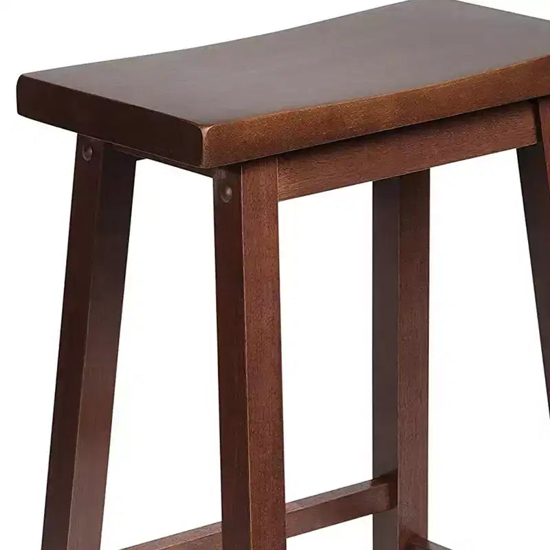 Tabouret de comptoir de cuisine PJ Wood Classic Saddle-Seat, hauteur 61 cm, pour maisons, salles à manger et bars, avec assise sans dossier, 4 pieds carrés, noyer (lot de 4)