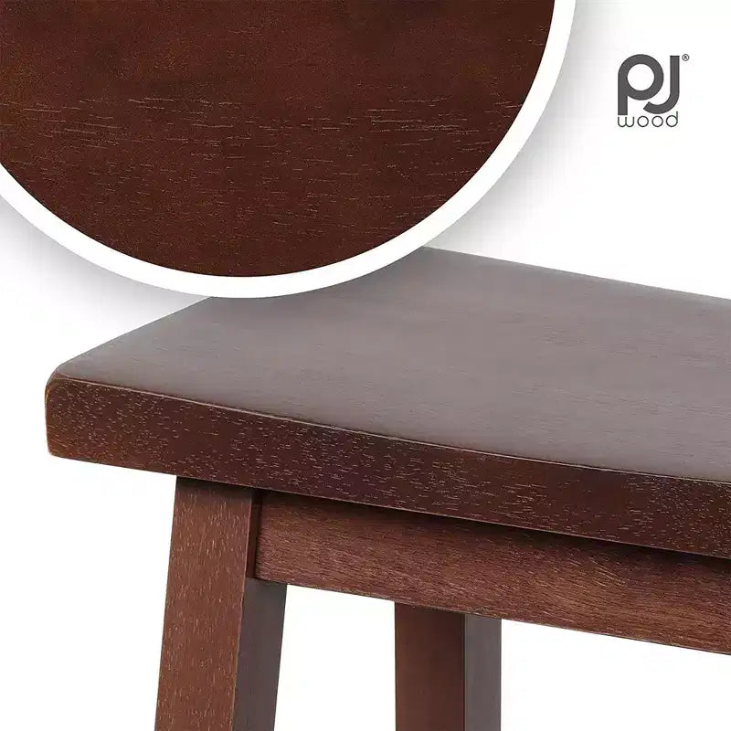 Tabouret de comptoir de cuisine PJ Wood Classic Saddle-Seat, hauteur 61 cm, pour maisons, salles à manger et bars, avec assise sans dossier, 4 pieds carrés, noyer (lot de 4)