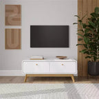 Ren Home Leva Meuble TV Scandinave Courbé 2 Tiroirs, Blanc