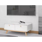 Ren Home Leva Meuble TV Scandinave Courbé 2 Tiroirs, Blanc