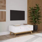 Ren Home Leva Meuble TV Scandinave Courbé 2 Tiroirs, Blanc