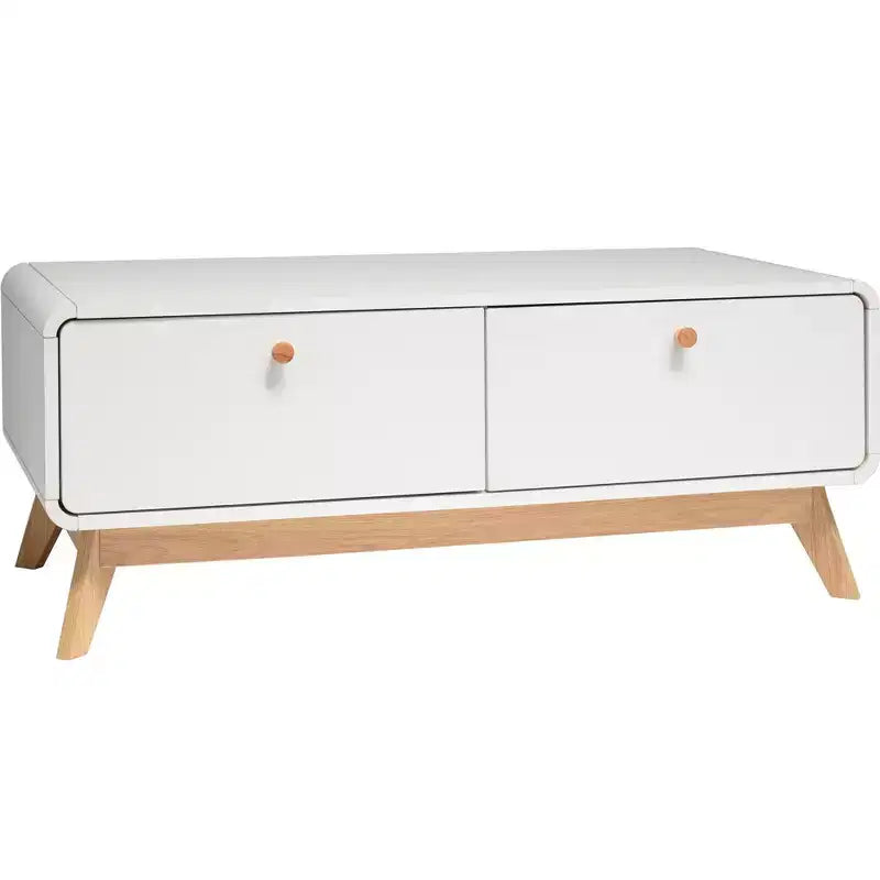 Ren Home Leva Meuble TV Scandinave Courbé 2 Tiroirs, Blanc