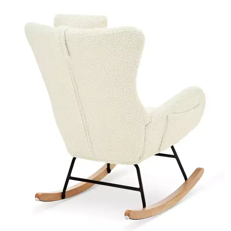 Fauteuil à bascule Teddy en tissu bouclette avec pieds en bois d'hévéa - ModernLuxe