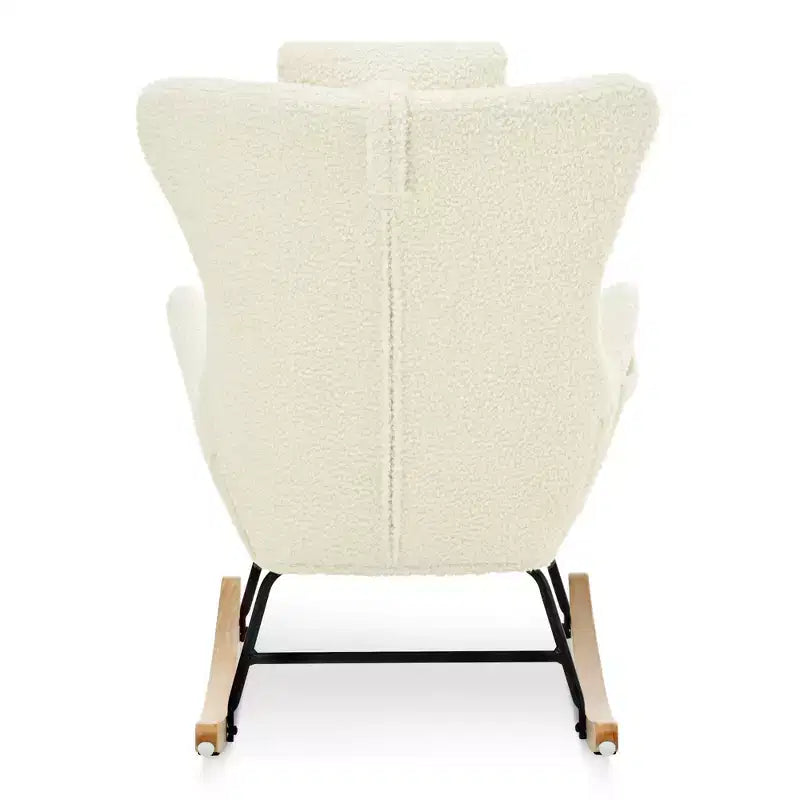 Fauteuil à bascule Teddy en tissu bouclette avec pieds en bois d'hévéa - ModernLuxe