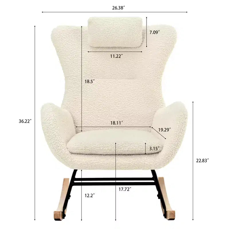 Fauteuil à bascule Teddy en tissu bouclette avec pieds en bois d'hévéa - ModernLuxe