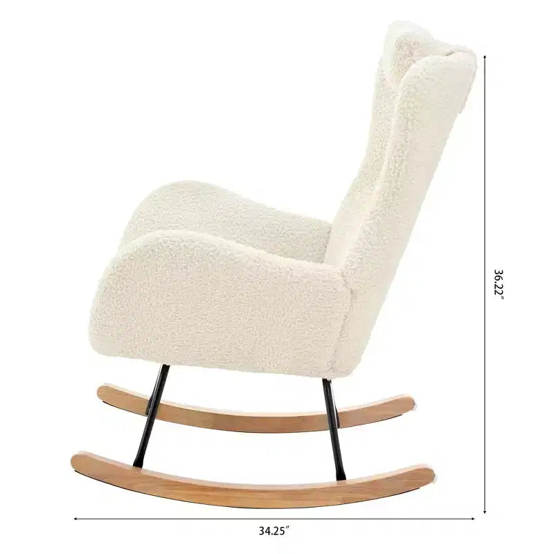 Fauteuil à bascule Teddy en tissu bouclette avec pieds en bois d'hévéa - ModernLuxe
