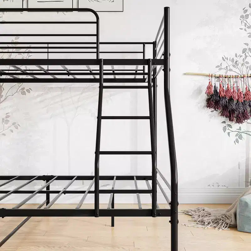 Lit superposé en métal une place et demi avec échelle et garde-corps supérieur amélioré, noir - ModernLuxe