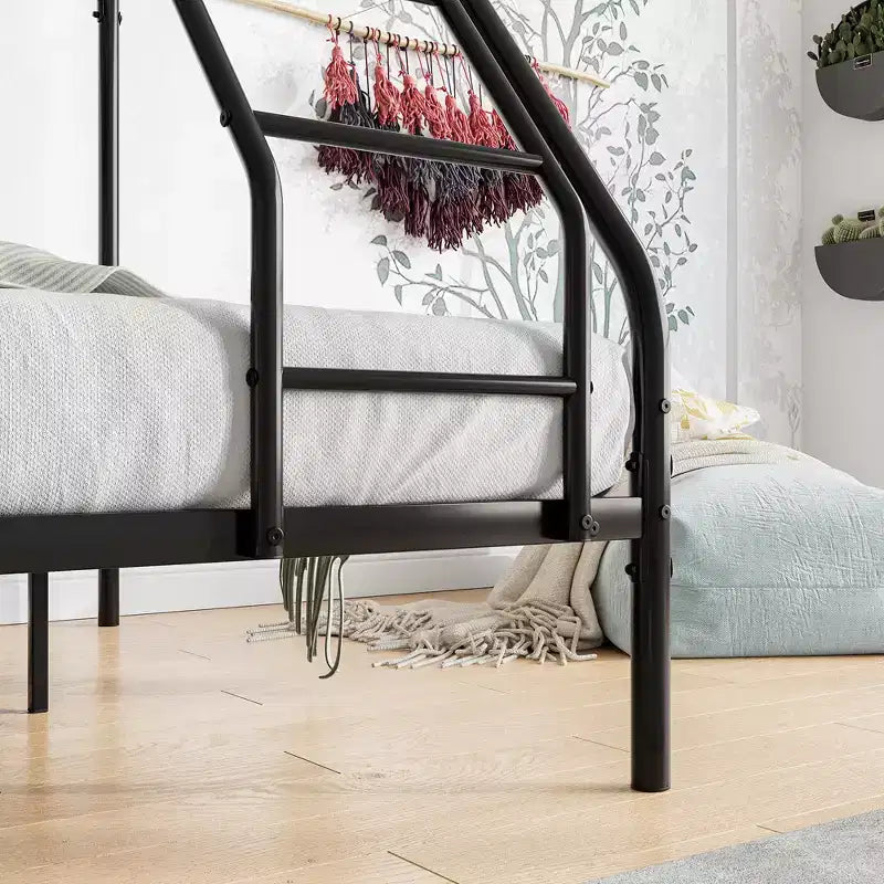 Lit superposé en métal une place et demi avec échelle et garde-corps supérieur amélioré, noir - ModernLuxe