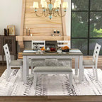 Ensemble de salle à manger rustique en bois 6 pièces, table rectangulaire avec 4 chaises et banc-ModernLuxe
