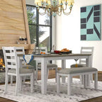 Ensemble de salle à manger rustique en bois 6 pièces, table rectangulaire avec 4 chaises et banc-ModernLuxe