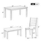 Ensemble de salle à manger rustique en bois 6 pièces, table rectangulaire avec 4 chaises et banc-ModernLuxe
