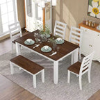 Ensemble de salle à manger rustique en bois 6 pièces, table rectangulaire avec 4 chaises et banc-ModernLuxe