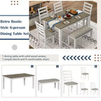 Ensemble de salle à manger rustique en bois 6 pièces, table rectangulaire avec 4 chaises et banc-ModernLuxe
