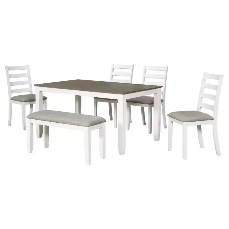 Ensemble de salle à manger rustique en bois 6 pièces, table rectangulaire avec 4 chaises et banc-ModernLuxe