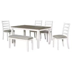 Ensemble de salle à manger rustique en bois 6 pièces, table rectangulaire avec 4 chaises et banc-ModernLuxe
